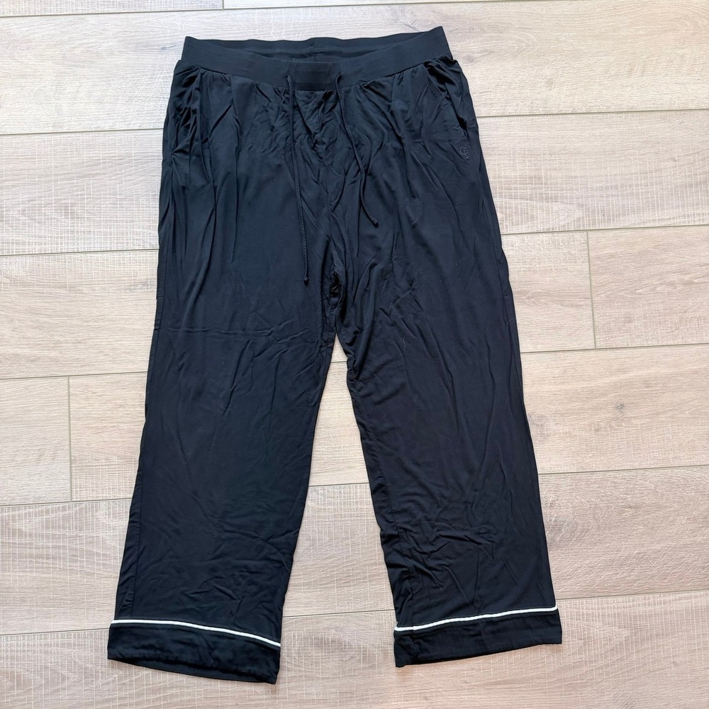 Cozy Earth Pajama Pants Womens L Black Bamboo Viscose Wide Leg Piped Cropped